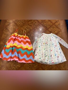Stella McCartney Kids Multicolor Wavy Sundress & White Polka Dot Tulle Dress